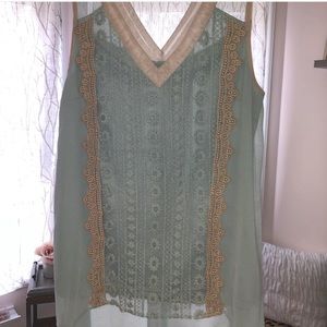 #RYU blouse. Mint/teal & Tan lace